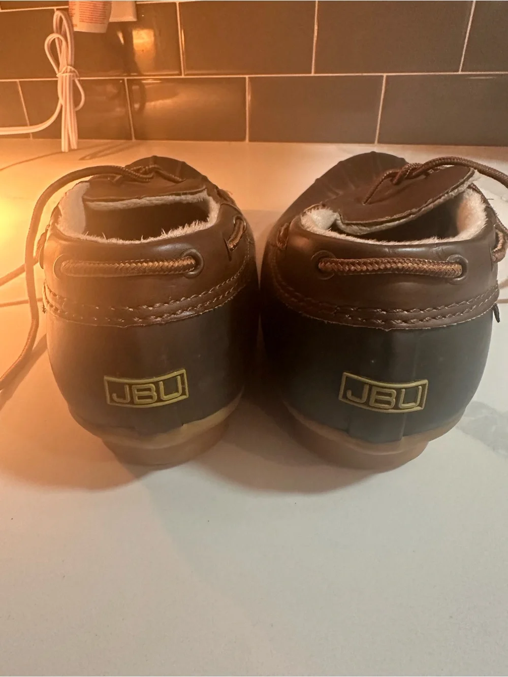 JBU Brown and Tan Leather-Lined Rain Moccasin Boots